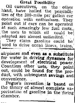Pogue carburetor being tested - oil reacts